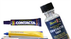 Glues for use with modelling plastics. Includes liquid solvent adhesives.