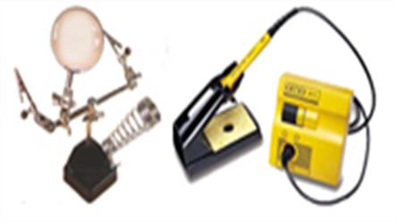 Soldering irons, solder and flkux for soldering plus stands and soldering accessories.