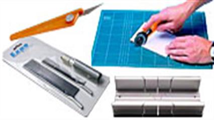 Knives, scalpels razor saws and other cutting tools for model building in plastic and wood. Includes blade packs and self-healing cuttings mats.