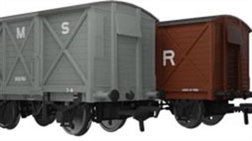 Rapido Trains UK OO gauge models of the Caledonian Railway doagram 67 10-ton ventilated box van finished in Caledonian, LMS, BR and industrial liveries including Cabdurys