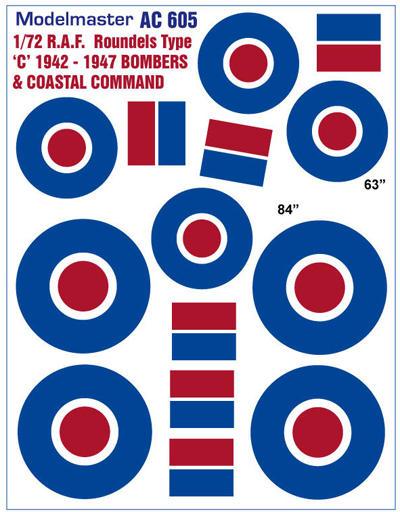 Modelmaster Decals 1/72 RAF Roundels Type C 1942-1947 Bombers & Coastal ...