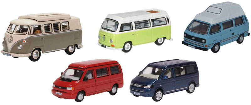 Oxford Diecast 1/76 5 Piece VW Camper Set T1/T2/T3/T4/T5 76SET67