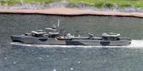A 1/1200 scale model of a Royal Navy H-class destroyer by Clydeside. The model has the later style bridge that was fitted to those ships being built for Brazil at the outbreak of WW2 and is finished in a camouflage scheme. Overall it is in good condition, see photograph.