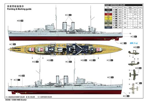 Trumpeter 05350 HMS Exeter RN Heavy Cruiser Quality Plastic Kit 1/350