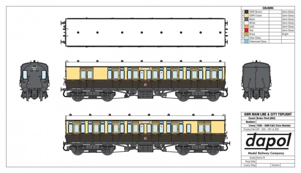 Dapol OO gwr toplight suburban brake third coach artwork