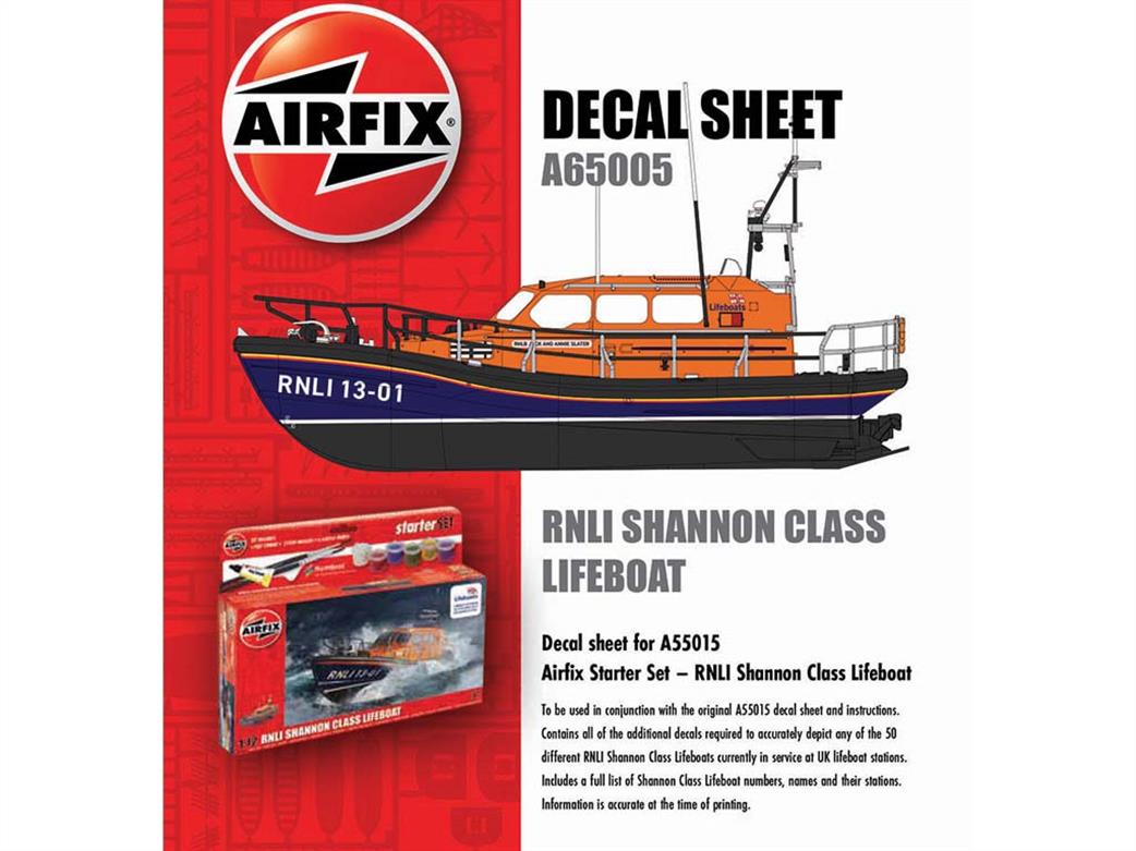 Airfix A65005 decals sheet for RNLI Shannon Class Lifeboat