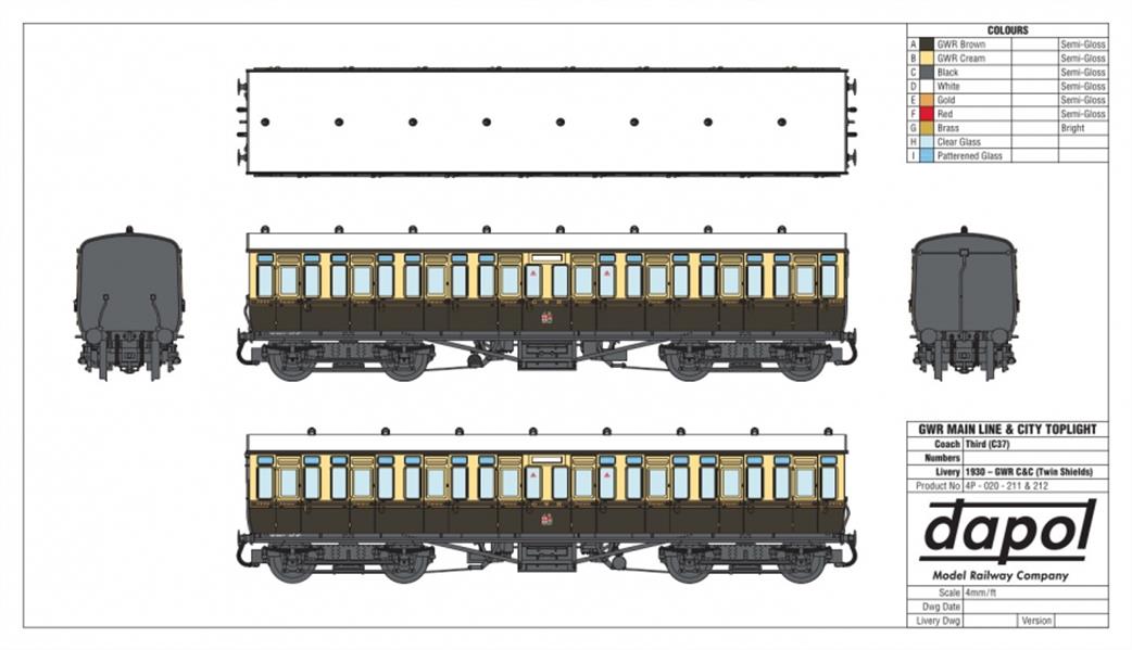 Dapol OO gwr toplight suburban full third coach artwork