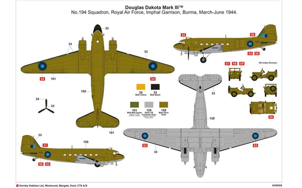 Airfix A09008A Decal Positions and colours
