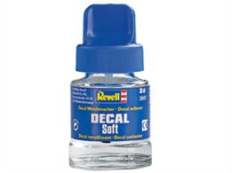 Revell 39693 30ml Decal Softener helps perfect the applying of transfers/decals to a model. Over painting a transfer with Revell Decal Soft, using the brush in the bottle cap, softens it so that it can more easily positioned with a firm brush and also adjusted to the contours of the model. Top result!