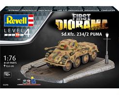 Revell 03298 1/76th First Diorama Set Sd.Kfz.234/2 Puma KitNumber of Parts 69    Height 86mmBeginner set for the design of the first own diorama, to present the built model in a realistic scenery to present.