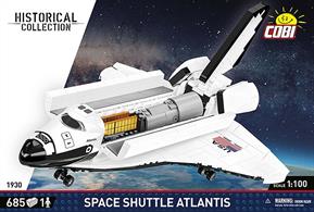 The space shuttle Atlantis is one of mankind's greatest creations and has made a lasting mark on the history of space exploration. The block model perfectly complements the COBI Historical Collection. The carefully designed set includes a model of the Atlantis prepared in a scale of 1:100. The Atlantis features a very accurate reproduction, high-quality prints, movable elements, access to the interior, a figure of an astronaut and a mini-model of the Hubble telescope, combining collector's and educational value. You can display the whole thing using the stand included in the set.