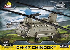 From the COBI building block kit you can build the carefully designed 1:48 scale of the hugely popular American CH-47 CHINOOK helicopter. The model has been covered with high-quality prints that do not wear out even during intense fun. The prints mimic the painting of the vehicle in the colors of the USA and imitate the details of the CHINOOK. The helicopter is equipped with rotating propellers and an opening flap. A rope with a capture hook comes out of the bottom of the helicopter for added fun! Two pilot figures are also included.