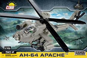 From this COBI building block kit you can build a highly accurate American AH-64 Apache helicopter with a scale of 1:48. The model has been covered with high-quality prints that do not wear out even during intense play. The prints mimic the painting of the vehicle in the colors of the USA and imitate the details of the helicopter. The Apache is equipped with rotating propellers and an opening cockpit. Two pilot figures and an display stand with a name plate are also included.