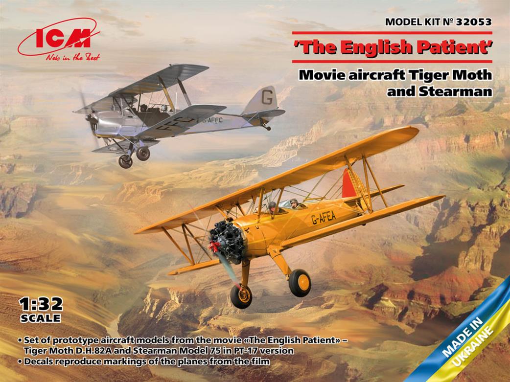 ICM 1/32 32053 Tiger Moth And Stearman Twin Pack The English Patient Plastic Kit