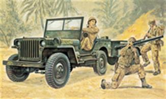 Italeri 314  1/35 Scale US Willys Light Multi Purpose Jeep - WW2Dimensions -  Length 165mm.The kit contains in excess of 100 parts and includes three figures. Decals and full instructions accompany the model.