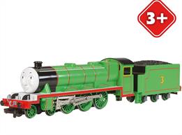 No. 3 Henry the Green Engine is one of the largest engines to operate on the Island of Sodor, being fast and powerful he can handle the biggest trains with ease.Carefully reproduced in miniature, Henry’s smiley face will bring joy to any model railway. Suitable for use on OO gauge track, watch his eyes move from side to side as he goes! Henry can be controlled using a traditional analogue controller, or fit a DCC decoder – a quick and easy task thanks to the built in socket – to operate Henry using Digital Command Control (DCC). Fitted with ‘Tension Lock’ couplings, Henry can couple up to other models from Bachmann Europe’s OO Scale Thomas &amp; FriendsTM range, as well as models from the Bachmann Branchline OO scale range.