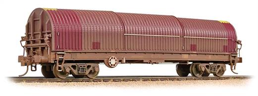 A detailed model of the Thraal steel strip/coil carrier wagons with their distinctive semi-circular sliding canopy covers. The enclosed canopy provides weather protection to the steel, preventing surface damage due to rust spots forming, while allowing easy access to the interior for loading/unloading by fork-truck or crane.