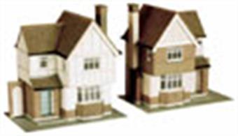 Superquick OO Two Detached Houses Printed Card Kits B23Two detatched houses of the sub-urban vanacular, this kit comprises of two kits in the style of a 1940s brick and timber framed residential construction.