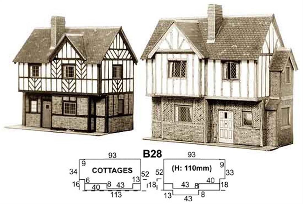 Superquick B28 Two Elizabethan Cottage Printed Card Kit OO