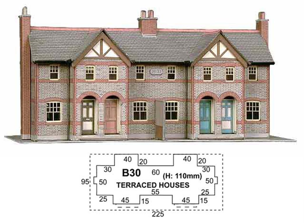Superquick OO B30 Four Terraced Houses Printed Card Kit