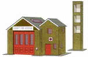 Superquick OO The Country Fire Station Printed Card Kit B36This kit is typical of a 1950's fire station located in a small town, serving the local district. This kit comprises of an engine yard as well as an additional office building and a separate multi-levelled practice tower.