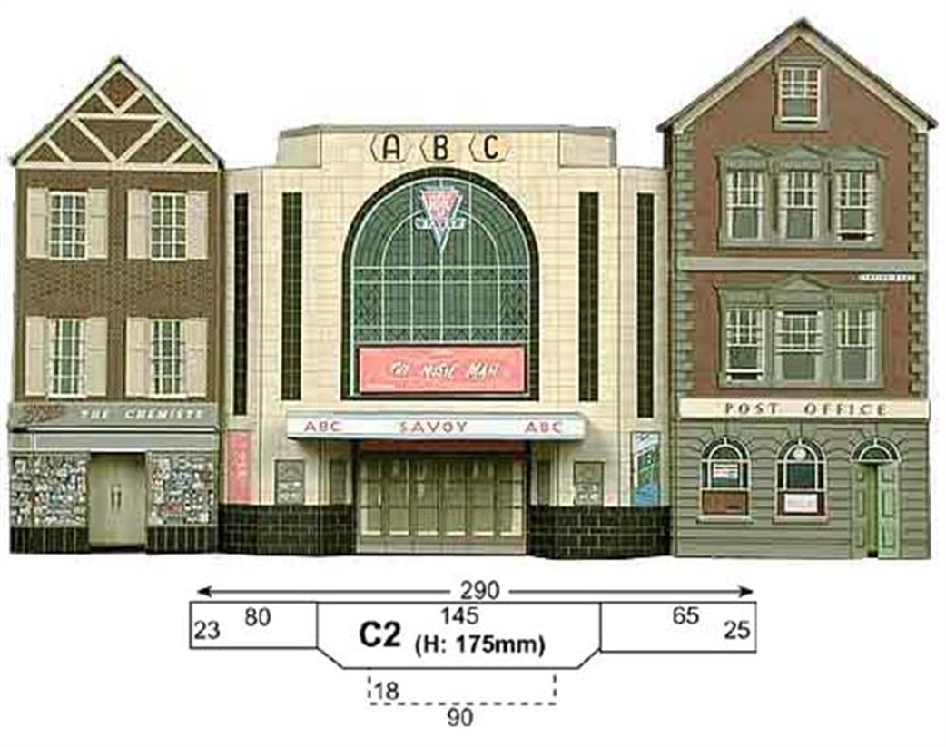 Superquick OO C2 Cinema, Post Office and Shop Low Relief Printed Card Kit