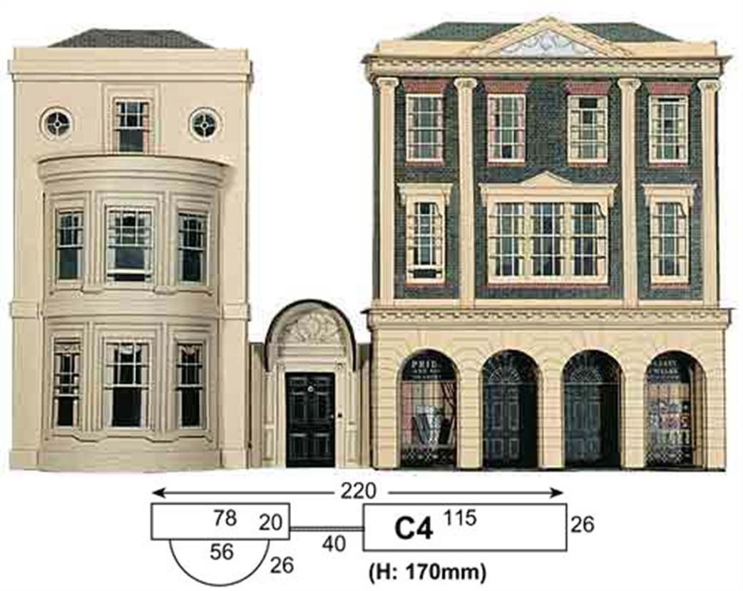 Superquick C4 Regency Period Shops and Houses Low Relief Printed Card Kit OO
