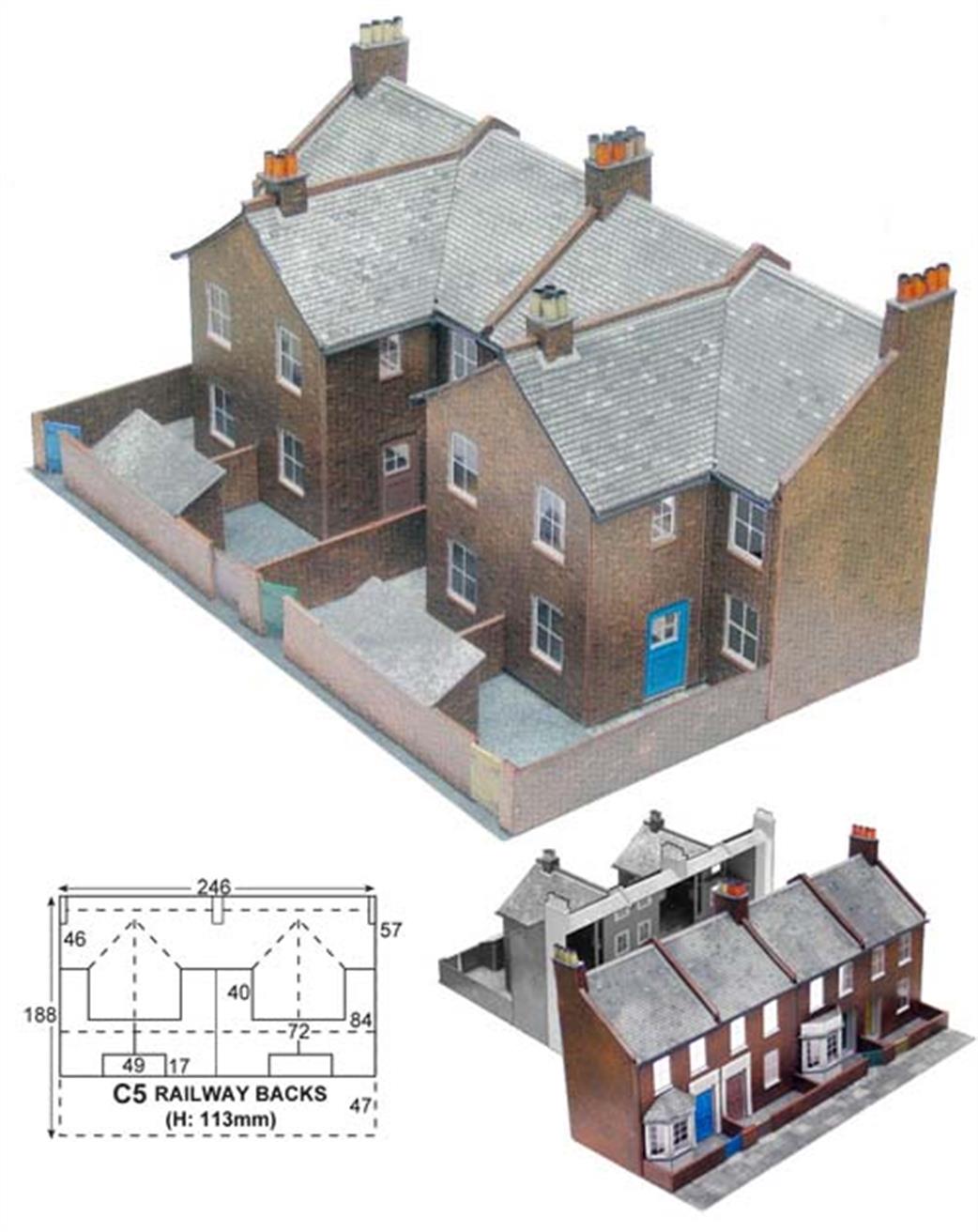 Superquick OO C5 Redbrick Terraced House Backs (Low Relief) Printed Card Kit