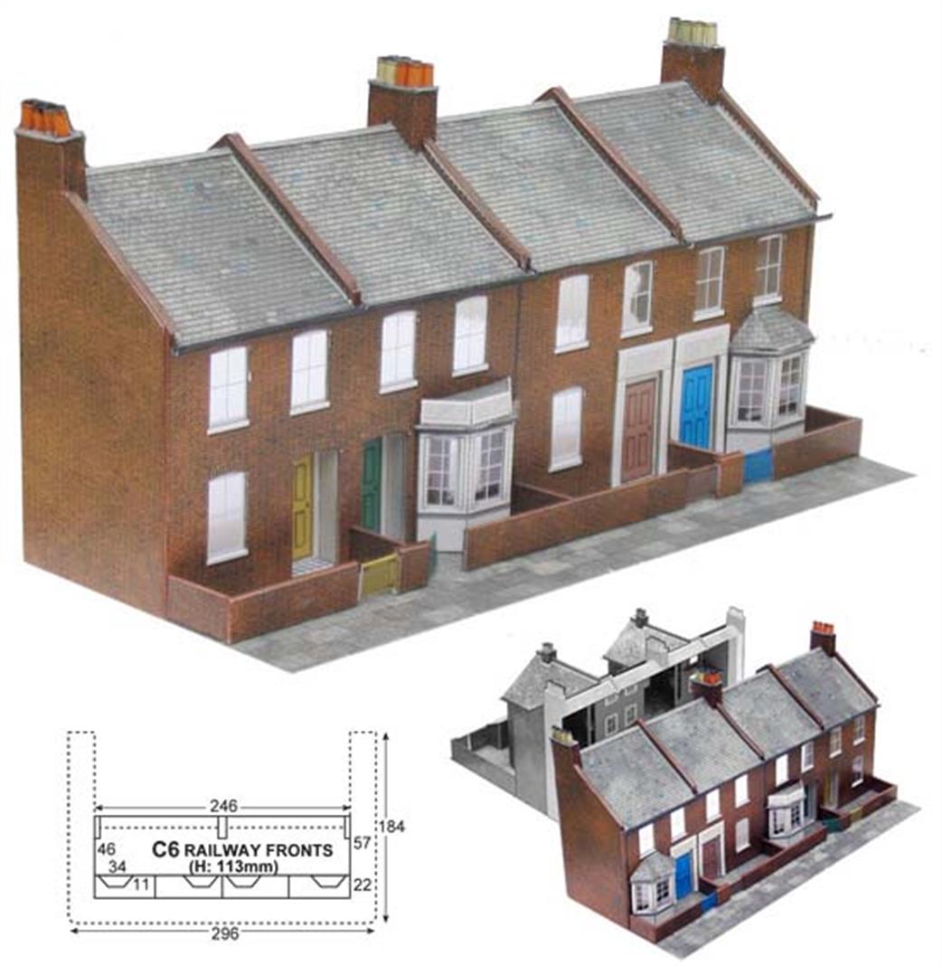 Superquick OO C6 Redbrick Terraced House Fronts (Low Relief) Printed Card Kit