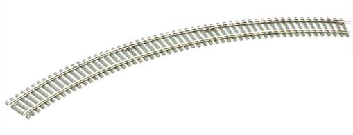 Double curve section number 3 radius 505mm 19 7/8in. 45 degree curve, 8 required to form a complete circle.Equivalent to Hornby R609 and Bachmann 36-609 3rd radius double curve tracks. Double curve sections allow ciruits to be created quickly with a minimum of joins between the curved sections. The larger number 3 radius is designed to construct a circuit around the outside of a circuit at No.2 radius, with the track spacing set so that two left-hand or right-hand points will form a cross-over between the two circuits. Larger radius curves allow trains to run safely at higher speeds without derailment. Double curves allow circuits to be contructed quickly with a minimum of rail joints.Peco track is manufactured in Great Britain using quality nickel-silver rail which offers good electrical conductivity and corrosion resistance. Setrack track is supplied with fishplates already fitted and is compatible with the track supplied with Hornby and Bachmann train sets.