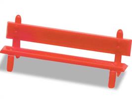 A pack of twelve station benches in red, which can be placed to add interest to a station platform, or any green space on a layout.