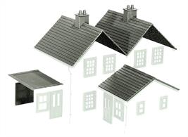 Building Components. Kit 2. Finely detailed moulded parts. Slate roofs, ridge tiles, notice boards and chimney stacks and pots.