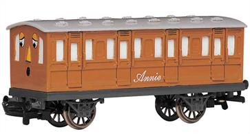 Model of Thomas the Tank Engine's coach Annie from the Thomas the Tank Engine books and TV series.