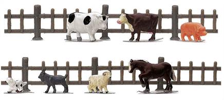 Pack of farmyard animals. Ideal for adding a farm scene to a model railway.