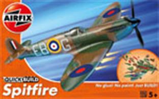 Airfix Quickbuild Spitfire Clip together Block Model J6000This fighter aircraft model comes complete with rotatable propellers so you can soar your spitfire high with pride! This model has a total of 34 parts with 3 additional parts for the stand. The height of the model when placed on the stand is 116mm. Add a treasured model piece of British history to your home now.