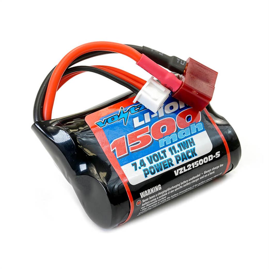 Voltz VZL21500D-S 7.4v 1500mah Li-Ion Short Battery Pack w/Deans Connector
