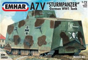 Emhar EM5003 1/72 Scale German A7V "Sturmpanzer" Tank - WW1Comprehensive assembly instructions and decals are included.Glue and paints are required 