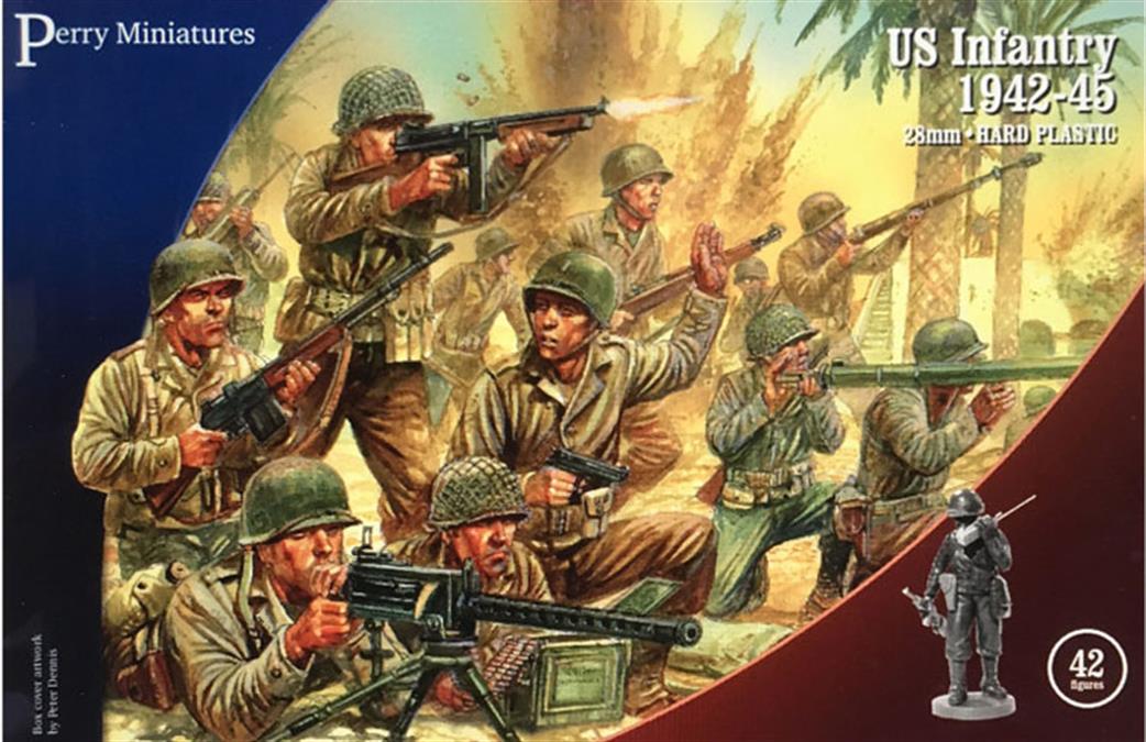 Perry Miniatures 28mm US1 US Infantry 1942-1945 42 Unpainted Hard Plastic Figures