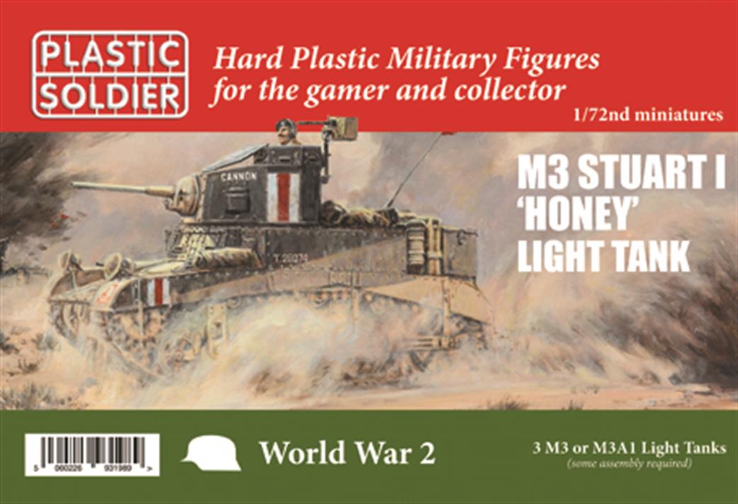 Plastic Soldier 1/72 WW2V20026 M3 Stuart 1 Honey Light Tank  Pack of 3 Kits