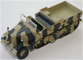 Blitz 72 fully painted diecast and plastic model of the Germane army WW2 era Famo 18T half-track 'prime mover' aka artillery tractor with bench seat for a gun crew and rear stowage box.