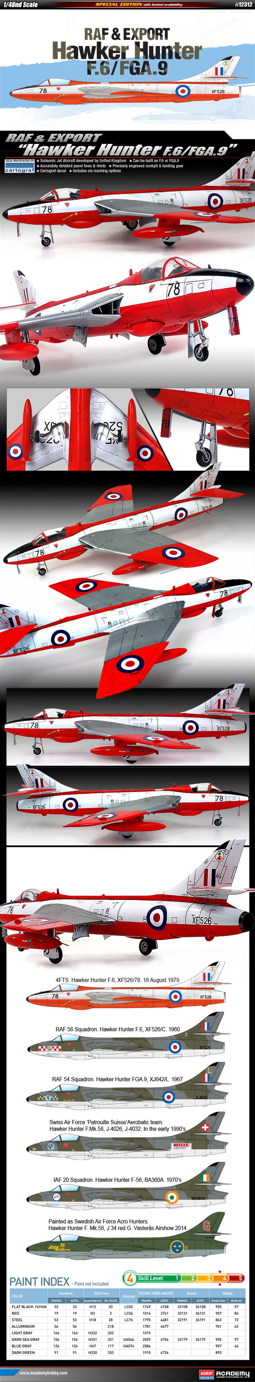 Academy 1/48 12312 RAF & Export Hawker Hunter F6/FGA9 Jet Fighter Kit