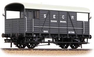 A new model of the Maunsell and Lynes designed 25-ton goods train brake vans built for the South Eastern &amp; Chatham Railway following WW1 and formed the initial standard brake vans for the Southern Railway. These long wheelbase vans with full-length cabins and enclosed verandas were known as 'dance hall' vans, in contrast to the later and much more austere Southern Railway 'pill box' vans.Model finished in South Eastern &amp; Chatham Railway dark grey livery.