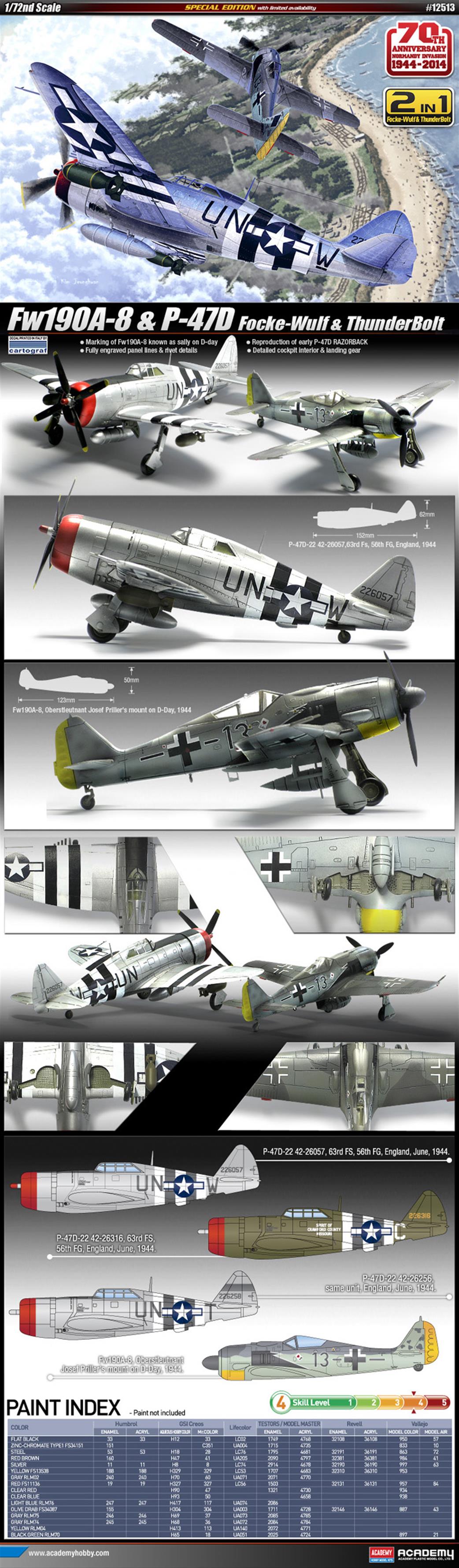 Academy 1/72 12513 Normandy 70th Anniversary Fw190A-8 & P-47D Twin Pack