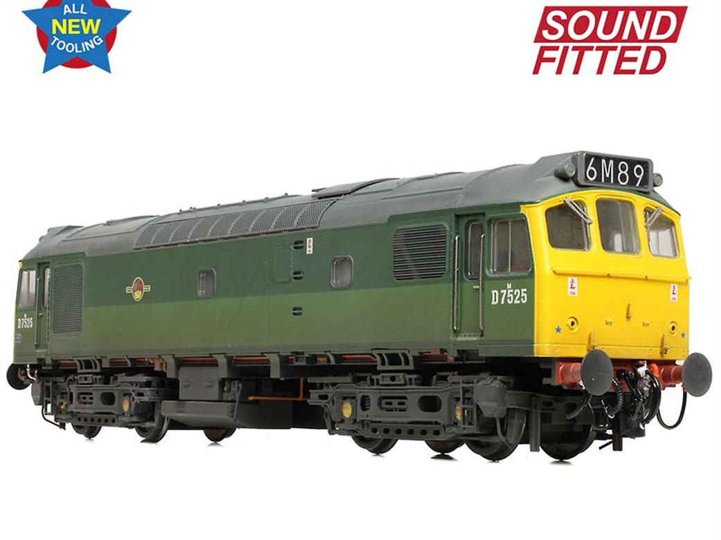 Bachmann OO 32-342SF BR D7525 Class 25/2 Diesel Locomotive Two-Tone Green Full Yellow Ends Weathered DCC Sound