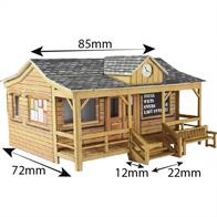 Metcalfe OO Wooden Pavilion Card Kit PO410A sports pavilion, club house or wooden lodge.This attractive building looks right at home on the edge of a village green or sports field.Looks superb with park benches PO503 set out on the porch and in front. The clock dormer (supplied with the kit) is an optional add on.