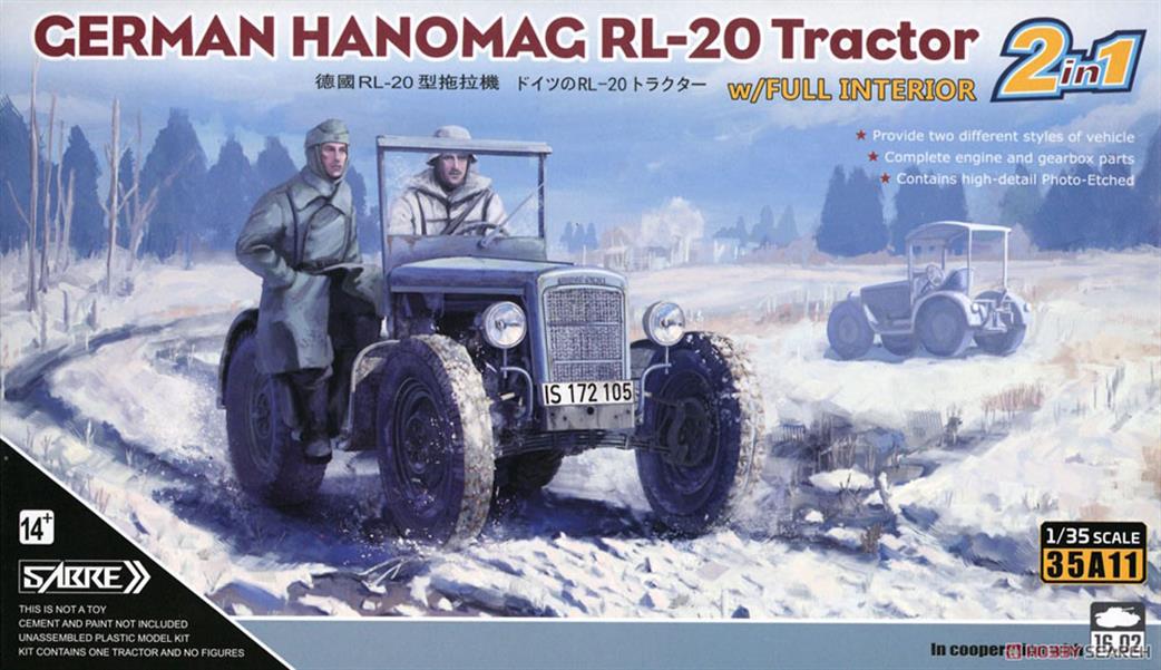Sabre 16.02  1/35 35A11 Hanomag RL-20 Tractor German WW2 Plastic Kit