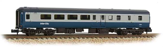 New and detailed models of the BR air conditioned express passenger stock built from the early 1970s. BR was one of the first European railways to offer air conditioned accomodation as standard on principal services.These models are of the Mk.2F coaches, the last of the Mk.2 series build (1973-1975) and almost identical to preceeding Mk.2E coaches (1972-73 build), the design changes relating primarily to the air conditioning plant. These two builds formed the backbone of the InterCity locomotive-hauled coach fleet during the 1970s and 80s.This model of the second class brake coach with open plan seating is painted in the BR corporate blue and grey livery.Era 7-8 1971-1994.