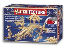Matchitecture Japanese Bridge Matchstick Construction Kit 6642These kits mark a new development in the world of match modelling.Gone are the traditional cardboard formers. Instead you have a set of paper plans which you place underneath the protective clear sheet on the building board and assemble micro beams. When all sub assemblies have been constructed, simply join together to produce your match masterpiece.