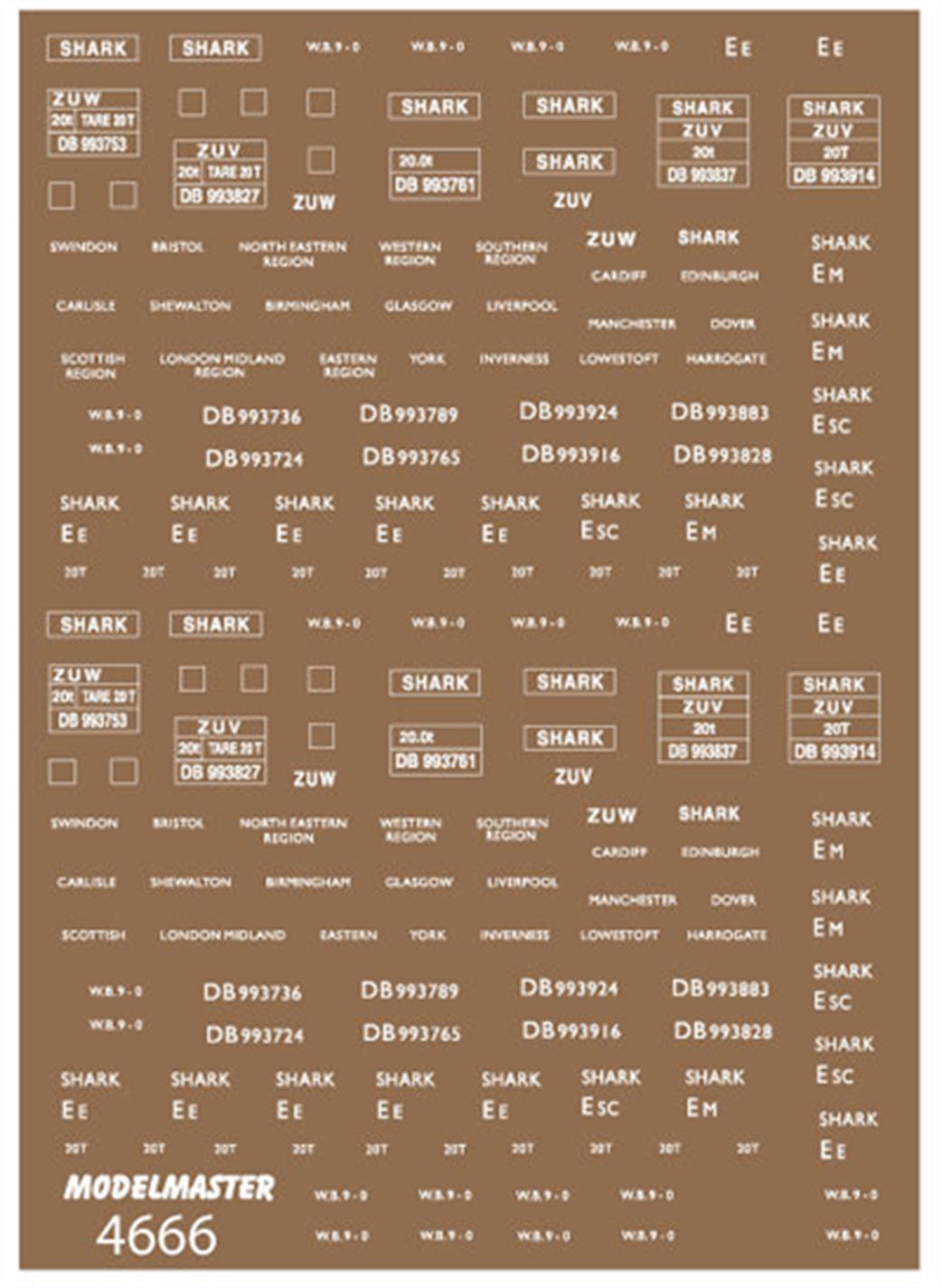 Modelmaster Decals OO 4666 BR Lettering for 'Shark' Ballast Plough Brake Vans 1948-1990 White