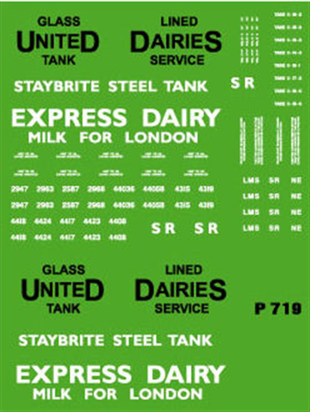 Modelmaster Decals OO P719 Lettering for Milk Tank Wagons United Dairies and Express Dairies